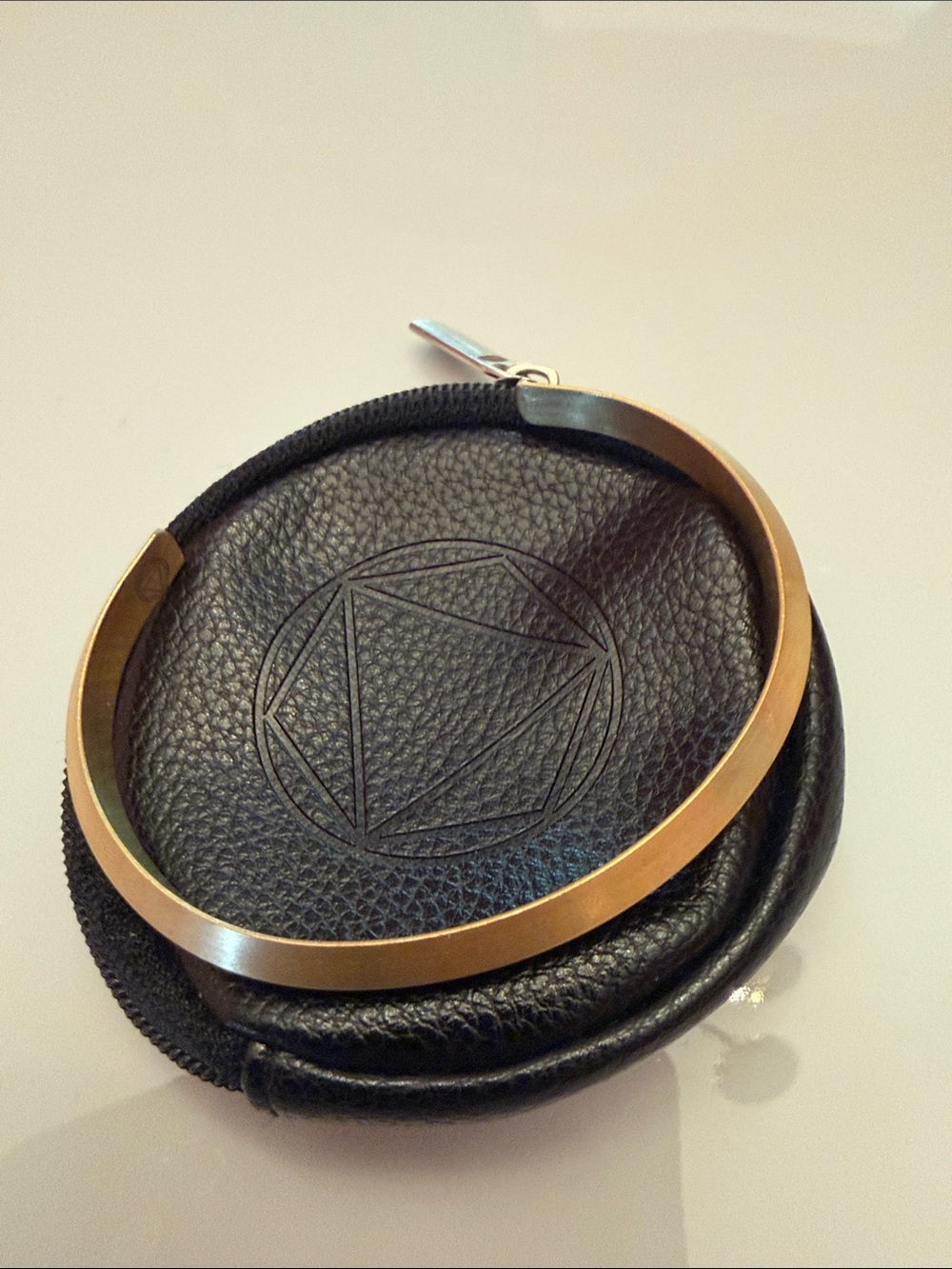 Gold Tone Minimalist Cuff Bracelet with zippered case